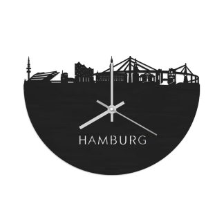 Skyline Klok Hamburg Black Zwart houten cadeau wanddecoratie relatiegeschenk van WoodWideCities