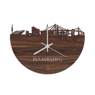 Skyline Klok Hamburg Noten houten cadeau wanddecoratie relatiegeschenk van WoodWideCities