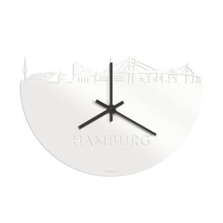 Skyline Klok Hamburg Wit glanzend gerecycled kunststof cadeau wanddecoratie relatiegeschenk van WoodWideCities