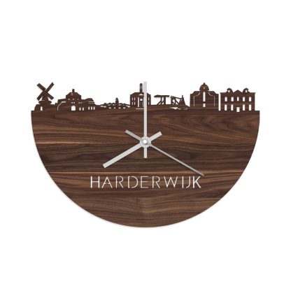 Skyline Klok Harderwijk Noten houten cadeau wanddecoratie relatiegeschenk van WoodWideCities