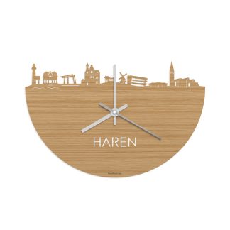 Skyline Klok Haren Bamboe houten cadeau decoratie relatiegeschenk van WoodWideCities