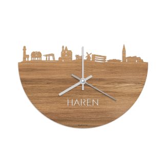 Skyline Klok Haren Eiken houten cadeau decoratie relatiegeschenk van WoodWideCities