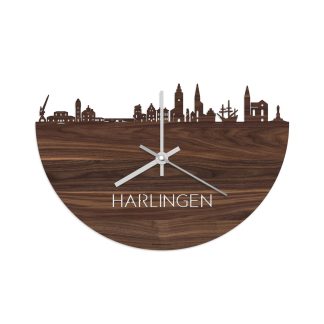 Skyline Klok Harlingen Noten houten cadeau decoratie relatiegeschenk van WoodWideCities