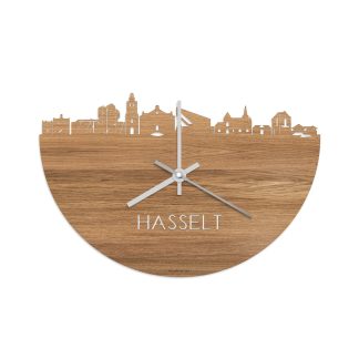 Skyline Klok Hasselt Eiken houten cadeau wanddecoratie relatiegeschenk van WoodWideCities