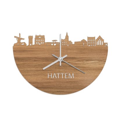 Skyline Klok Hattem Eiken houten cadeau wanddecoratie relatiegeschenk van WoodWideCities