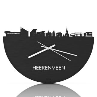 Skyline Klok Heerenveen Black Zwart houten cadeau wanddecoratie relatiegeschenk van WoodWideCities