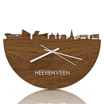 Skyline Klok Heerenveen Noten Noten houten cadeau wanddecoratie relatiegeschenk van WoodWideCities