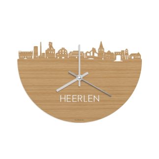 Skyline Klok Heerlen Bamboe houten cadeau wanddecoratie relatiegeschenk van WoodWideCities