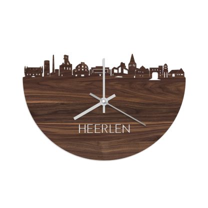 Skyline Klok Heerlen Noten houten cadeau wanddecoratie relatiegeschenk van WoodWideCities