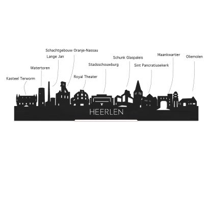 Skyline Klok Heerlen Noten houten cadeau wanddecoratie relatiegeschenk van WoodWideCities