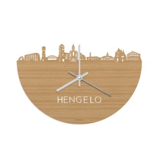 Skyline Klok Hengelo Bamboe houten cadeau wanddecoratie relatiegeschenk van WoodWideCities