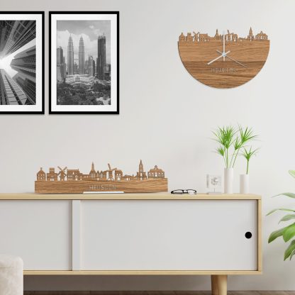 Skyline Klok Heusden Eiken houten cadeau wanddecoratie relatiegeschenk van WoodWideCities