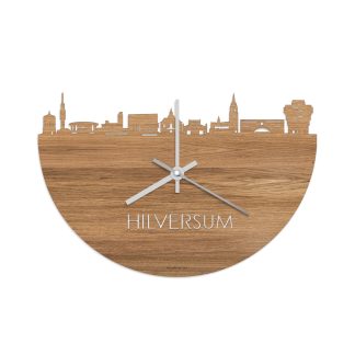 Skyline Klok Hilversum Eiken houten cadeau wanddecoratie relatiegeschenk van WoodWideCities