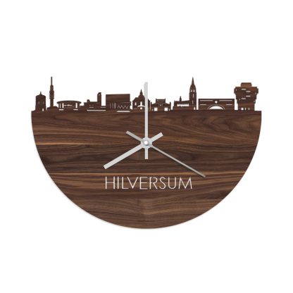 Skyline Klok Hilversum Noten houten cadeau wanddecoratie relatiegeschenk van WoodWideCities