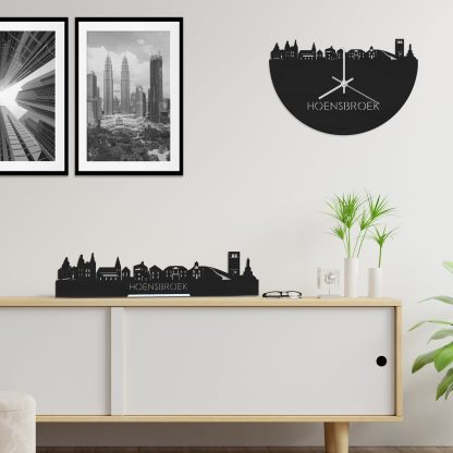 Skyline Klok Hoensbroek Black Zwart houten cadeau wanddecoratie relatiegeschenk van WoodWideCities