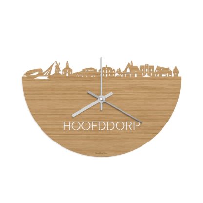 Skyline Klok Hoofddorp Bamboe houten cadeau wanddecoratie relatiegeschenk van WoodWideCities