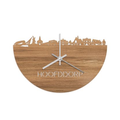 Skyline Klok Hoofddorp Eiken houten cadeau wanddecoratie relatiegeschenk van WoodWideCities