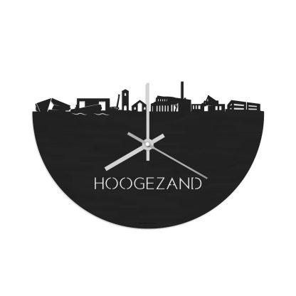 Skyline Klok Hoogezand Black Zwart houten cadeau decoratie relatiegeschenk van WoodWideCities