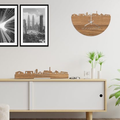 Skyline Klok Hoogezand Eiken houten cadeau decoratie relatiegeschenk van WoodWideCities