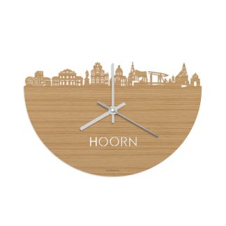 Skyline Klok Hoorn Bamboe houten cadeau wanddecoratie relatiegeschenk van WoodWideCities