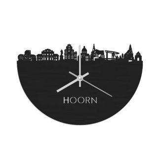 Skyline Klok Hoorn Black Zwart houten cadeau wanddecoratie relatiegeschenk van WoodWideCities