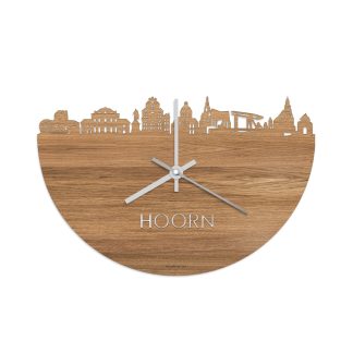 Skyline Klok Hoorn Eiken houten cadeau wanddecoratie relatiegeschenk van WoodWideCities