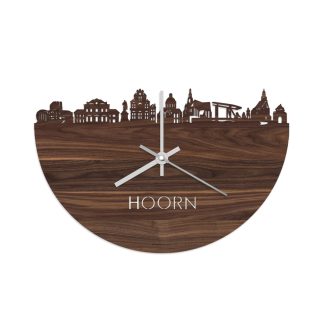 Skyline Klok Hoorn Noten houten cadeau wanddecoratie relatiegeschenk van WoodWideCities