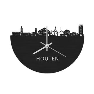 Skyline Klok Houten Black Zwart houten cadeau wanddecoratie relatiegeschenk van WoodWideCities