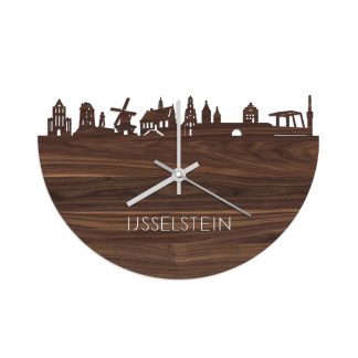 Skyline Klok IJsselstein Noten houten cadeau wanddecoratie relatiegeschenk van WoodWideCities