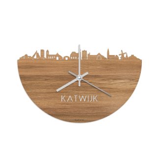 Skyline Klok Katwijk Eiken houten cadeau decoratie relatiegeschenk van WoodWideCities