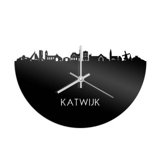 Skyline Klok Katwijk Zwart glanzend gerecycled kunststof cadeau decoratie relatiegeschenk van WoodWideCities