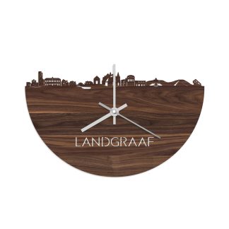 Skyline Klok Landgraaf Noten houten cadeau wanddecoratie relatiegeschenk van WoodWideCities