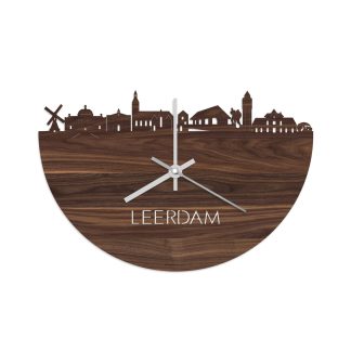 Skyline Klok Leerdam Noten houten cadeau wanddecoratie relatiegeschenk van WoodWideCities