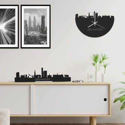 Skyline Klok Leeuwarden Black houten cadeau wanddecoratie relatiegeschenk van WoodWideCities