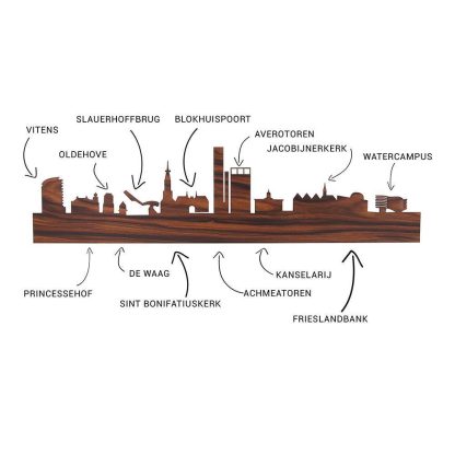 Skyline Klok Leeuwarden Black Zwart houten cadeau wanddecoratie relatiegeschenk van WoodWideCities