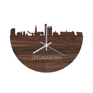 Skyline Klok Leeuwarden Noten houten cadeau wanddecoratie relatiegeschenk van WoodWideCities