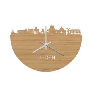 Skyline Klok Leiden Bamboe houten cadeau wanddecoratie relatiegeschenk van WoodWideCities