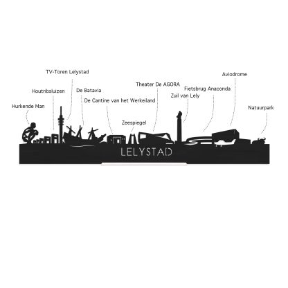 Skyline Klok Lelystad Wit glanzend gerecycled kunststof cadeau wanddecoratie relatiegeschenk van WoodWideCities