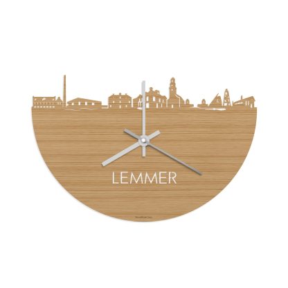 Skyline Klok Lemmer Bamboe houten cadeau wanddecoratie relatiegeschenk van WoodWideCities