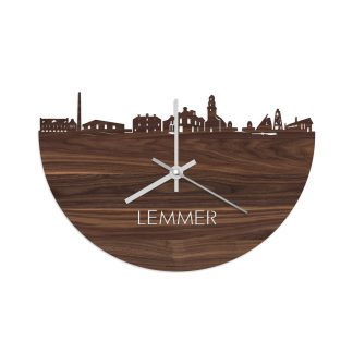 Skyline Klok Lemmer Noten houten cadeau wanddecoratie relatiegeschenk van WoodWideCities