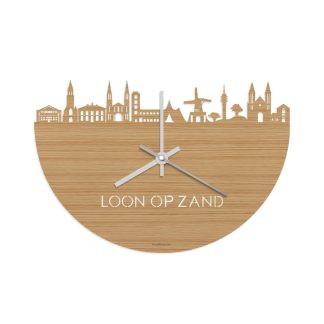 Skyline Klok Loon op Zand Bamboe houten cadeau wanddecoratie relatiegeschenk van WoodWideCities