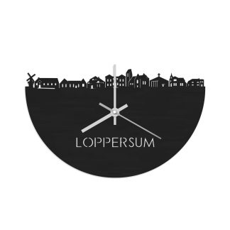 Skyline Klok Loppersum Black Zwart houten cadeau wanddecoratie relatiegeschenk van WoodWideCities