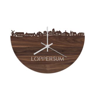 Skyline Klok Loppersum Noten houten cadeau wanddecoratie relatiegeschenk van WoodWideCities