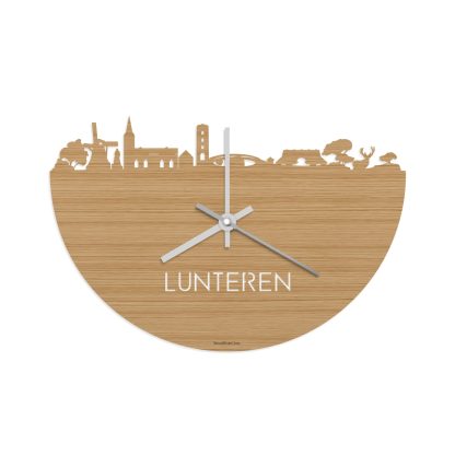 Skyline Klok Lunteren Bamboe houten cadeau decoratie relatiegeschenk van WoodWideCities