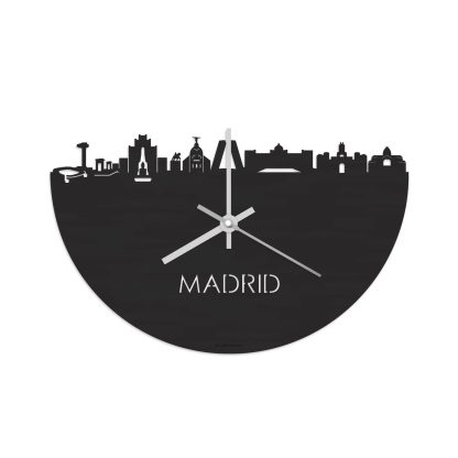 Skyline Klok Madrid Black Zwart houten cadeau wanddecoratie relatiegeschenk van WoodWideCities