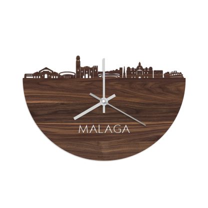 Skyline Klok Malaga Noten houten cadeau decoratie relatiegeschenk van WoodWideCities