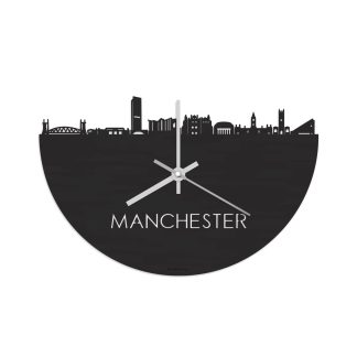 Skyline Klok Manchester Black Zwart houten cadeau decoratie relatiegeschenk van WoodWideCities