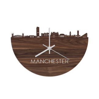 Skyline Klok Manchester Noten houten cadeau decoratie relatiegeschenk van WoodWideCities