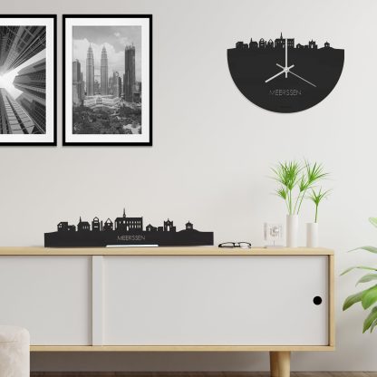 Skyline Klok Meerssen Black houten cadeau wanddecoratie relatiegeschenk van WoodWideCities