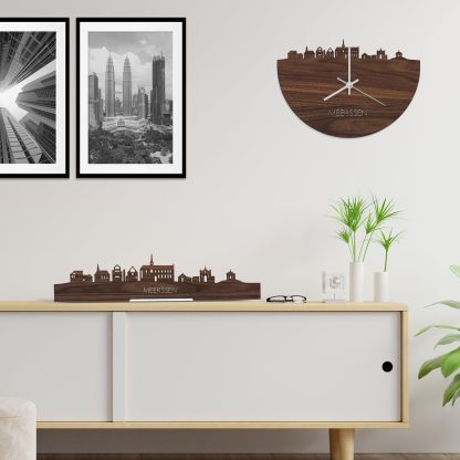 Skyline Klok Meerssen Noten houten cadeau wanddecoratie relatiegeschenk van WoodWideCities